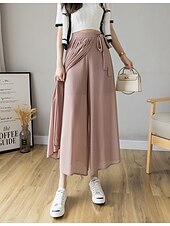 economico gamba larga e vita alta-Per donna Gamba larga Chinos Casual Lunghezza intera Naturale Semplice Gamba larga Coulisse Comodo Traspirabilità Casual Quotidiano Nero Rosa Blu Primavera Autunno Vestibilità comoda