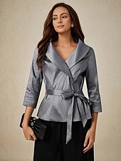 preiswerte Hosenanzüge für Mama-Zweiteilig Brautmutterkleid Elegant V Ausschnitt Knöchellänge Taft Dreiviertelarm mit Schärpe / Band Schleife(n) 2025