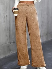 economico gamba larga e vita alta-Per donna Gamba larga Pantaloni Eleganti Streetwear Casual Lunghezza intera Naturale Semplice Elastico in vita Confortevole Ferie Uscire Weekend Grigio Nero Bianco Cachi Autunno Vestibilità regolare