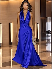 abordables Champagne-Robe de soirée dorée élégante, robe de mariée formelle, traîne à balayage / pinceau, sans manches, col bénitier, satin avec fronces 2025