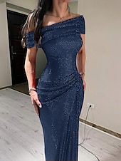 voordelige ROOD-Rode jurk met glinsterende kristallen, stretch mesh, zeemeermin/trompet avondjurk, elegante jurk, formele bruiloft, lange jurk, mouwloos, off-shoulder, kant met plooien, gerimpeld, 2025