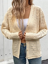 preiswerte Damen Einfache Oberteile-Damen Pullover Strickjacke Mode Streetwear Täglich Einfarbig Gerippt V Ausschnitt Gestrickt Loch Langarm Normale Oberteile Stricken Ferien Ausgehen Wochenende Aprikose Frühling Herbst