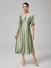 economico Abiti floreali-Femminile Vestito Casual Abito Midi Verde Manica Corta Maniche Corte Semplice Estate Primavera Interstagionale Scollo a V Elegante Moderno XS S M