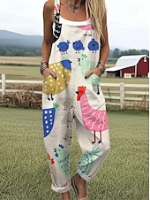 cheap Casual Jumpsuits-Women&#039;s Romper Active Graphic Sleeveless Buttons Vacation Street Loose Fit White Yellow Pink Summer