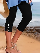 billiga Enkla Leggings-Dam Damasker Grundläggande Ledigt Ledig / Sportig Vadlängd Hög midja Slät Bekväm Mjuk Elastisk Semester Yoga Gata Svart Vit Sommar Smal passform