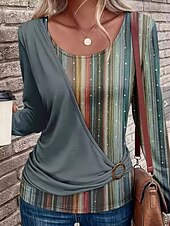 billiga Konst &amp; Design t-shirt-Dam Boho skjorta Leopard Stylish Modern Ledigt Långärmad Rund hals Vanliga toppar Lappverk Mönster Blå Purpur Grön Sommar Höst Vinter