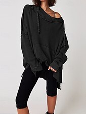 economico Felpe e Sweatshirt Texturizzati-Per donna Felpa con cappuccio Semplice Moderno Casual Manica Lunga Con Cappuccio Top Regolari Ferie Uscire Tasca Nero Blu Viola Marrone Beige Autunno