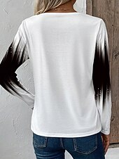 abordables T-shirt Art &amp; Design-Femmes T-shirt A Ombre Graphique ancien Occasionnel manche longue Col en V Hauts Réguliers Quotidien Imprimé Noir Bleu Fuchsia Printemps Automne