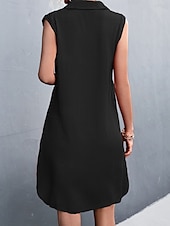 preiswerte Einfaches Kleid-Damen Minikleid Sommerkleid Lässig Täglich Normale Passform Einfarbig Ärmellos Hemdkragen Armeegrün Schwarz Rote Beige Sommer