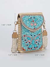 economico Borse a Tracolla-Borsa a tracolla con perline da donna con design a farfalla colorata, stile bohémien, borsa a tracolla casual e da viaggio per donna, perfetta per spiaggia, vacanze e gite estive