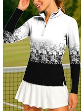 halpa Naisten paita-Naisten Geometrinen Kukat Poolopaita Tennispaita Pitkähihainen Painettu Neljänneksen postinumero Pullover UV suoja Elastinen Hengittävä Tennis Golf Pickleball poolokaulus Vetoketjullinen kaulus