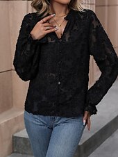 economico Top in Pizzo-Per donna Camicia Semplice Elegante Moderno Manica Lunga Scollo a V Top Regolari Quotidiano Ferie Rete Nero Primavera Autunno