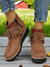 abordables Bottines-Femmes Bottes Quotidien Broderie Bottines Gland Broderie Compensé Bout Rond Vacances ancien Occasionnel Faux daim Fermeture éclair Noir Bleu Marron