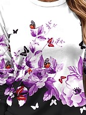 economico T-shirt floreale-Per donna Maglietta Floreale Grafico Farfalla Vintage Elegante Classico Manica Lunga Girocollo Top Regolari Quotidiano Stampato Giallo Rosso Blu Viola Verde Estate Primavera Autunno