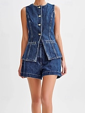 cheap Women&#039;s Blouse Suits-Women&#039;s Active Fashion Blouse Shorts Sets Sleeveless Crew Neck Solid Color Split Thigh Vacation Casual Daily Blue Summer Regular Fit