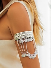 economico Bracciale da donna-Bracciale da donna a strati in oro con ciondoli a forma di foglia - gioiello boho per feste e festival