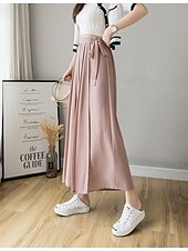 economico gamba larga e vita alta-Per donna Gamba larga Chinos Casual Lunghezza intera Naturale Semplice Gamba larga Coulisse Comodo Traspirabilità Casual Quotidiano Nero Rosa Blu Primavera Autunno Vestibilità comoda