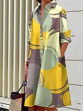 abordables Robes Floraux Imprimés-Femmes Robe Midi Robe Chemise Robe Décontractée Mode Moderne Quotidien Plage Week-end Coupe régulière Fleur manche longue Col de chemise Blanche Jaune Rose Claire bleu marine Printemps Automne