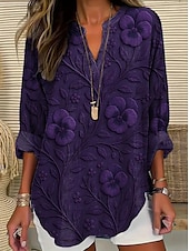 abordables Hauts Floraux-Femmes Hauts d&#039;été Fleuri Graphique ancien Tropical Hawaïen manche longue Col en V Hauts Réguliers Quotidien Fête Tenue de plage Imprimé Blanche Rose Claire Violet Fuchsia Gris Été Printemps