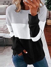 abordables Hauts Rayés et Géométriques-Femmes Sweatshirt Pull Graphique Rayé Occasionnel manche longue Col ras du cou Col rond Hauts Réguliers Rue Occasionnel Fête Imprimé Rose Claire Vin Bleu Violet Orange Printemps Automne Hiver
