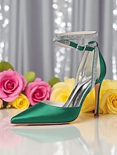economico cocktail-Scarpe con tacco a spillo da donna in raso viola con punta affilata e cinturino alla caviglia con strass - scarpe eleganti con tacco alto glamour per signore, ideali per cocktail party ed eventi