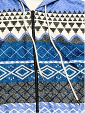 economico Tops Boho-Giacca Felpa con Cappuccio da Donna con Maniche Lunghe e Zip con Tasche Leggera e Casual Micro-elastica Oversize Geometrica a Strisce Attiva Vintage Sportiva con Coulisse Rosso Blu Viola Marrone