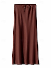 abordables Faldas Lisas-Mujer Falda Casual Maxi Tiro Medio Faldas Plano Correa Microelástico Vacaciones Calle Vino Azul marinero Negro Verde Ejército Otoño Poliéster