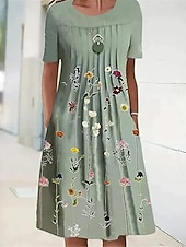 abordables Robes fleuries décontractées-Femmes Robe Midi Robe Décontractée Robe d&#039;été Mode Moderne Quotidien Plage Week-end Coupe régulière Fleuri Manche Courte Col ras du cou Blanche Rouge bleu marine Bleu Roi Été