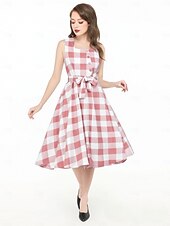 levne Šaty-Retro 50. léta Rockabilly Polední Houpací šaty Flare šaty Přizpůsobení a odlesky Pléd Dámské Plesová maškaráda Dovolená Ležérní Retro tematická párty Dospělí Šaty Jaro léto