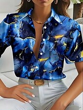 abordables Hauts d&#039;Art et de Design pour Femmes-Femmes Chemise Graphique 3D ancien Tropical Quotidien Manche Courte Col de chemise Hauts Réguliers Quotidien Bleu Vert Été Printemps