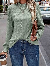 tanie Gładkie bluzki damskie-Damskie Pullover Równina Moda miejska Codzienny Wygodny Długi rękaw Wysoki Zwykłe topy Ulica Święto Wyjściowe Niebieski Zielony Beżowy Jesień