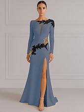preiswerte SCHWARZ-Schwarzes und goldenes A-Linien-Abendkleid, elegantes Kleid, formelles Smokingkleid, Hochzeitskleid, Schleppe, Langarm, V-Ausschnitt, Stretch-Krepp mit Paillettenstickerei 2025