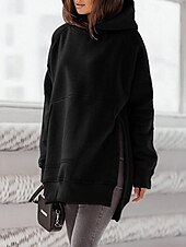 billige Enkle topper-Dame Pullover hettegenser-genser عادي Gatemote Fritid Langermet Med hette Vanlige topper Gate Ferie Lomme Svart Rosa Vin Beige Lyseblå Vinter