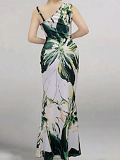 abordables Robes fleuries élégantes-Femmes Robe Longue Maxi Robe Robe Imprimée Mode Extérieur Sortir Week-end Coupe régulière Fleur Sans manches Une Épaule Violet Vert Été