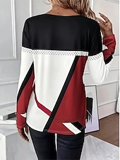 billige Stripe og geometrisk t-skjorte-Påske Dame T skjorte Grafisk Ruter Årgang Stilfull Klassisk Langermet Crew-hals Rund hals Vanlige topper Daglig Trykt mønster Rød Sommer Vår Høst