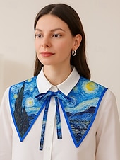 abordables Foulards pour femmes-Col amovible imprimé artistique pour femme – col foulard coloré inspiré de Van Gogh, style rétro vintage, accessoire de mode élégant pour tenues décontractées, tenues de bureau et événements artistiques