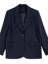 abordables Blusas Sencillas-Blazer de lino y tencel para mujer, transpirable, con bolsillos y botones, elegante, vintage, a la moda, para uso diario, color liso, formal, para oficina o carrera, informal, de botonadura sencilla,