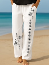 abordables jambe large et taille haute-Femmes Culottes Jambe Large Vacances ancien Style Ethnique Longueur complète Taille haute Fleuri Graphique Séchage Rapide Respirabilité Doux Non Elastique Formel Extérieur Vacances Noir Blanche Rose