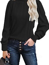 billige Kvinne Enkle Topper-Dame Pullover عادي Gatemote Fritid Behagelig Langermet Høyhalset Vanlige topper Gate Ferie Ut på byen Svart Oransje Grå Høst