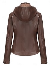 abordables vestes décontractées-Femmes Veste en Similicuir Veste Décontractée Confortable Respirant Fermeture éclair Avec Poches Occasionnel Uni Vacances Rue Occasionnel Tenue quotidienne Fermeture éclair Court À capuche Coupe