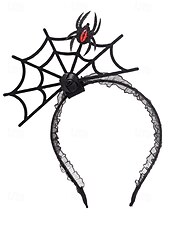 abordables Accessoires d&#039;Halloween-Serre-tête d&#039;Halloween en toile d&#039;araignée pour femme – Dentelle noire gothique avec motif rose rouge et araignée, polyester léger et plastique, parfait pour les fêtes costumées et le cosplay