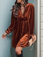 preiswerte Einfaches Kleid-Damen Minikleid Samtkleid Freizeitkleid Mode Modern Täglich Date Wochenende Normale Passform Einfach Langarm V Ausschnitt Wein Marineblau Orange Grün Herbst Winter