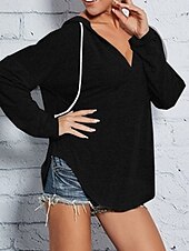 abordables Hauts Simples-Femmes Sweat à capuche Uni Occasionnel manche longue À capuche Hauts Réguliers Rue Tenue Quotidienne Noir Rose Claire Bleu Gris Automne Hiver