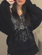 abordables Boutique Graphique Sweatshirts &amp; Hoodies-Femmes Sweat à capuche Fleuri Mode Streetwear manche longue À capuche Hauts Réguliers Rue Sortir Fermeture éclair Imprimé Noir Automne Hiver