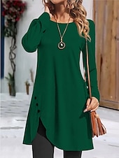 abordables Robe Simple-Femmes Mini Robe Robe T-Shirt Occasionnel Quotidien Coupe régulière Uni manche longue Col ras du cou Noir Rouge Vert Gris Printemps Automne