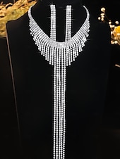 cheap Wedding Accessories-Women's Rhinestone Fringe Choker Necklace with Long Tassel Drop, Sparkling Crystal Statement Jewelry, Elegant Glam Style for Brides and Women, Perfect for Wedding Wear