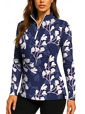 abordables Camisa de Mujer-Mujer Flores Tops Camisas de polo Camiseta de tenis Manga Larga Estampado Cremallera de un cuarto Pullover Protección UV Elástico Transpirable Tenis Golf pepinillo Escote Chino Cuello con cremallera