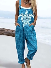 cheap Print Jumpsuit-Women&#039;s Jumpsuit Active Graphic Sleeveless Print Vacation Street Loose Fit White Blue Green Summer