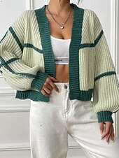 preiswerte Strickjacken und Oberbekleidung-Damen Strickjacke Mode Farbblock Gerippt Kapuze Patchwork Gestrickt Langarm Normale Oberteile Stricken Ferien Ausgehen Wochenende Schwarz Rosa Herbst