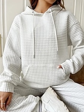 billige Teksturert hettegensere og sweatshirt-Dame Pullover hettegenser-genser عادي Gatemote Fritid Langermet Med hette Vanlige topper Ferie Ut på byen Lomme Svart Hvit Grå Høst Vinter